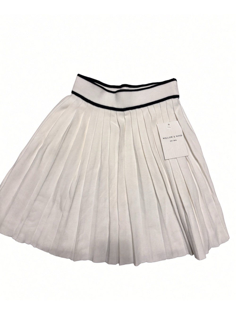 Willow & Wind White Pleated Skater Skirt with Black Trim